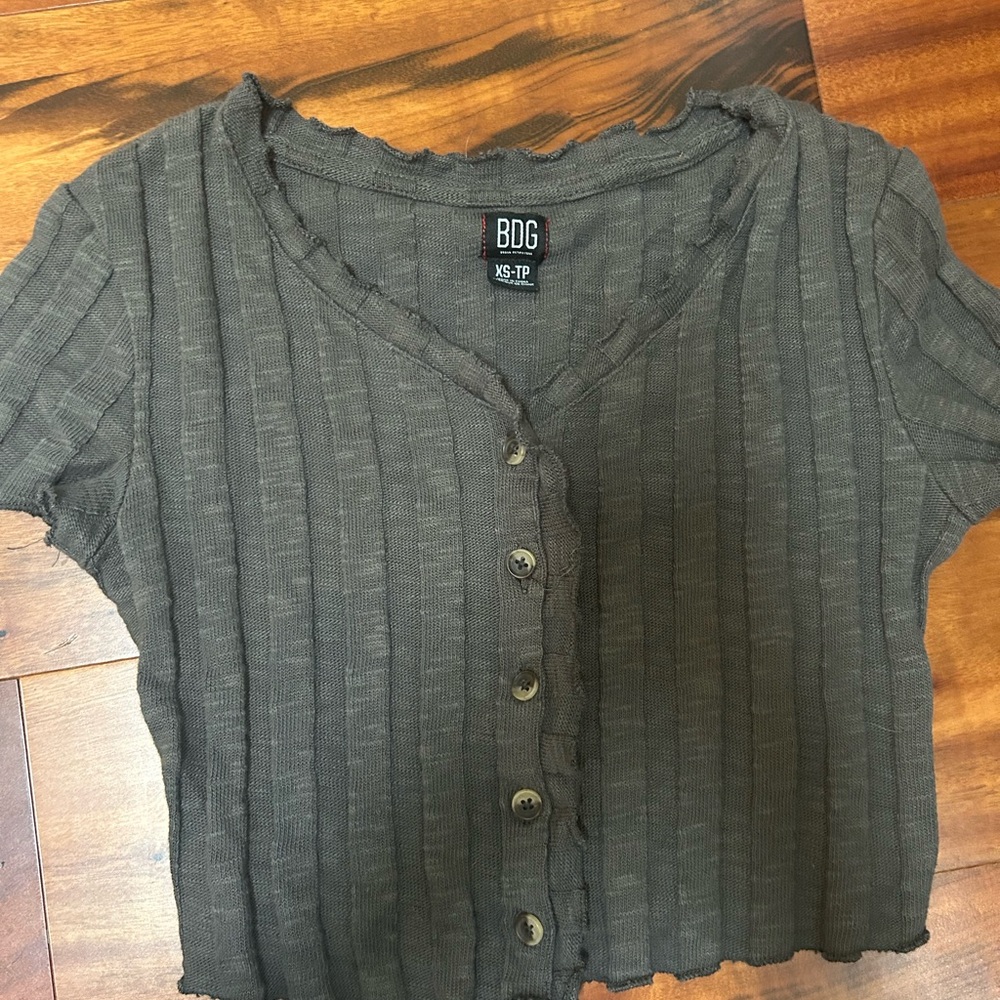 BDG Dark Gray Ribbed Button-Down Shirt